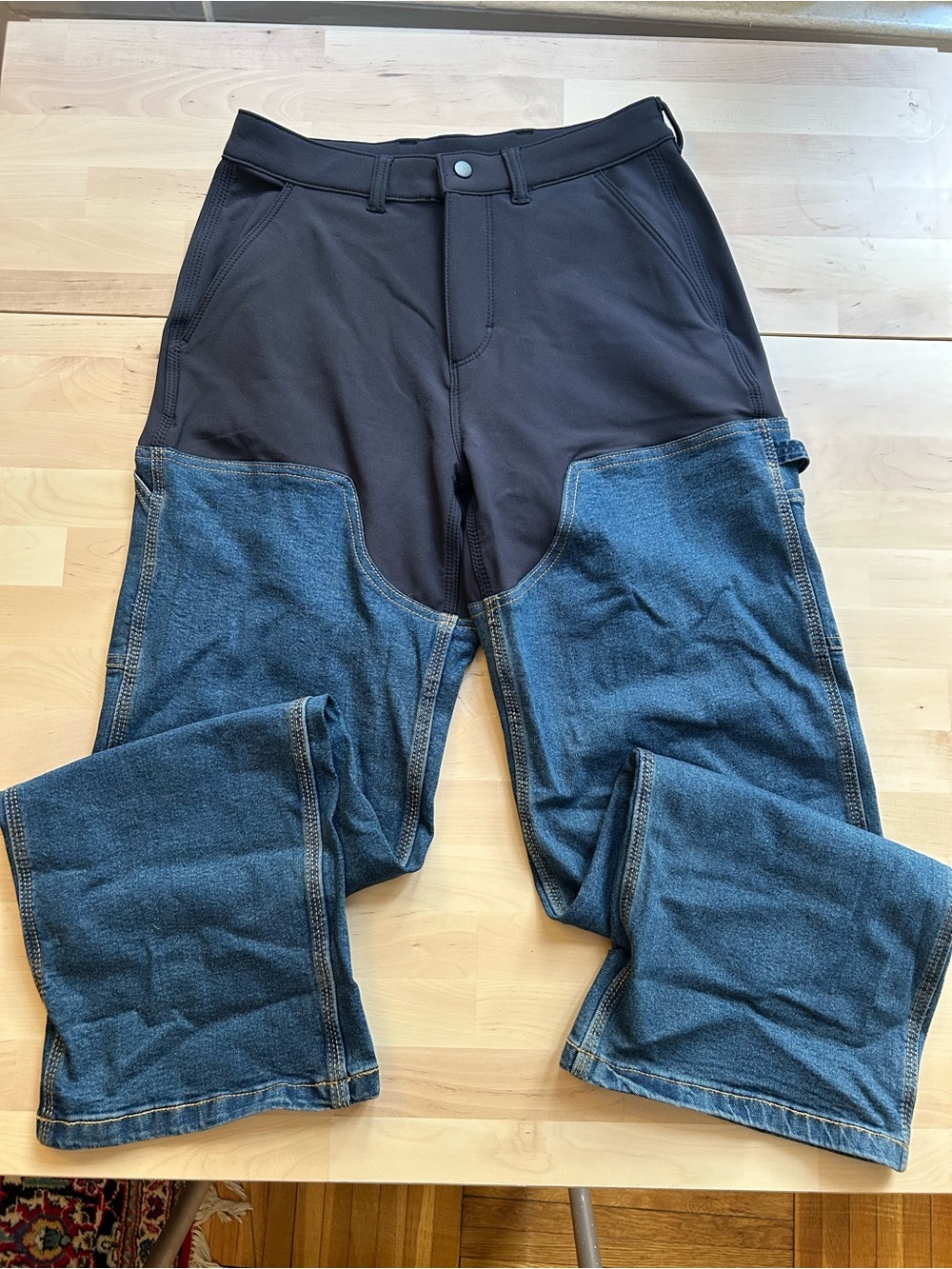 Outdoor Voices Two-Tone Relaxed Jeans — Black & Blue